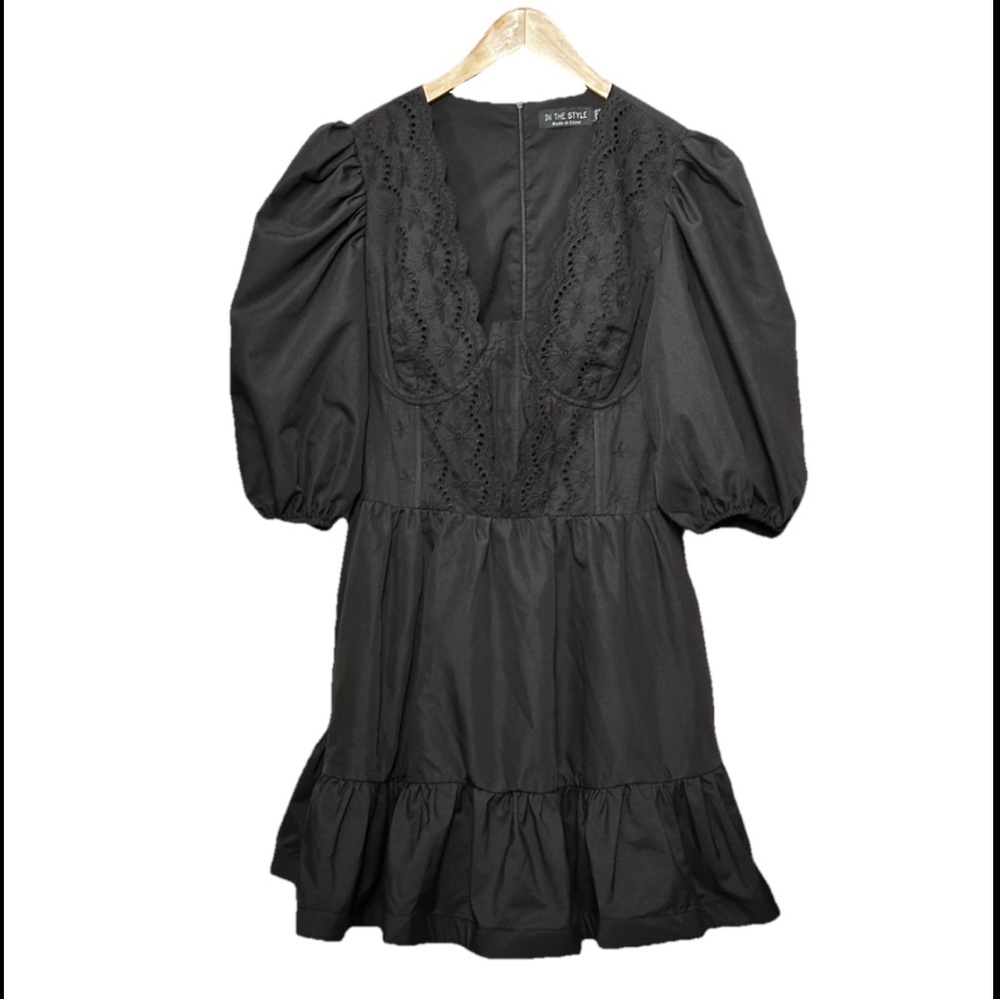 Puff Sleeve Black Tiered Dress Women’s Size 12.